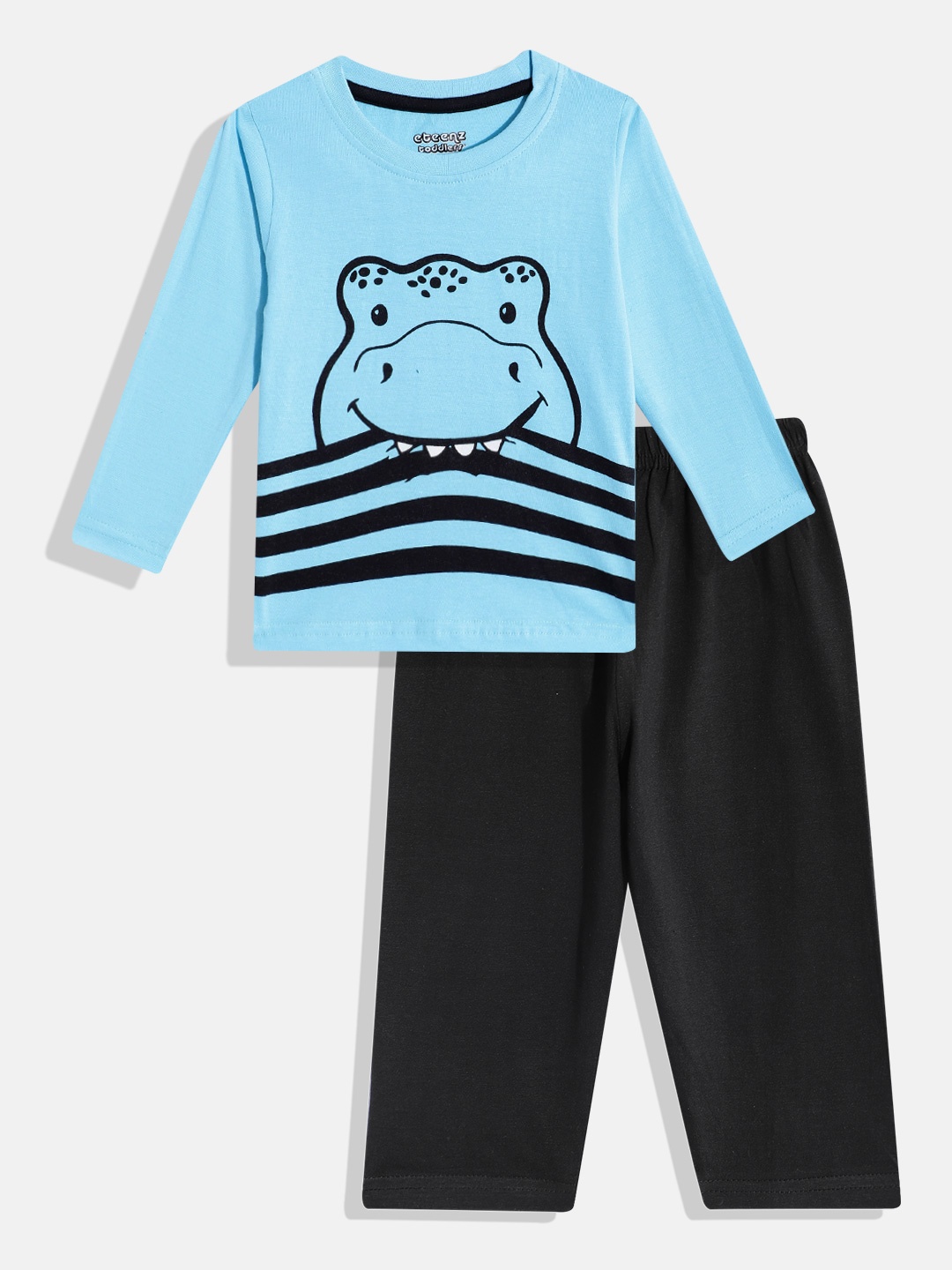 

Eteenz Boys Premium Cotton Printed T-shirt with Trousers, Turquoise blue