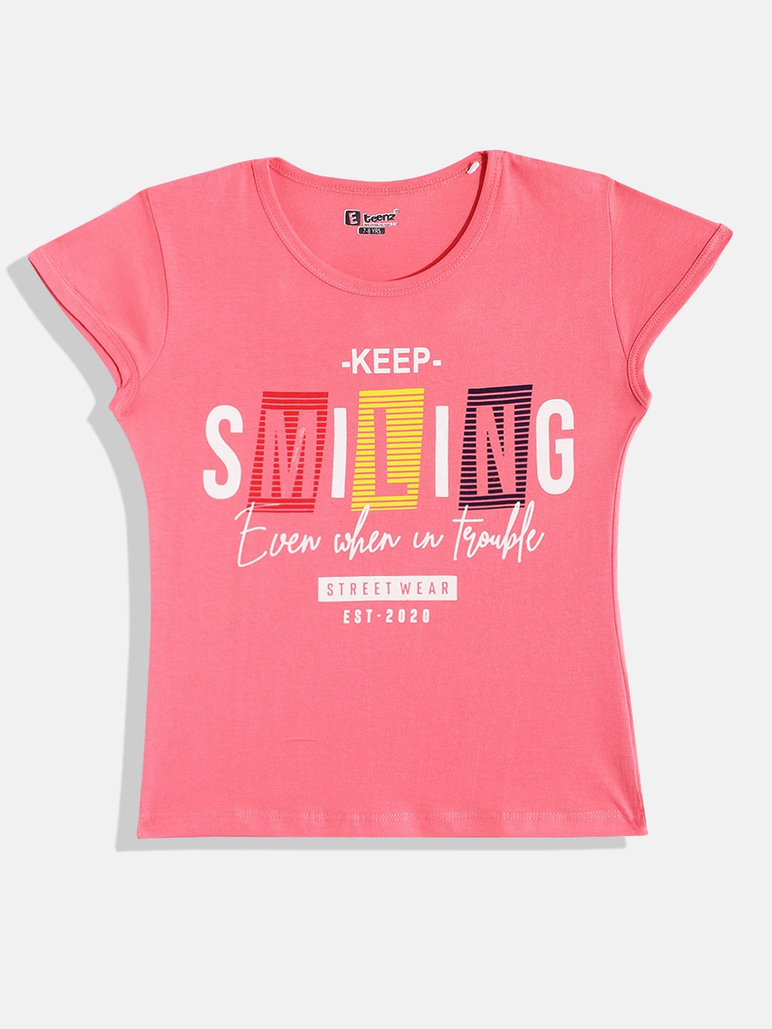 

Eteenz Girls Premium Cotton Typography Printed T-shirt, Peach
