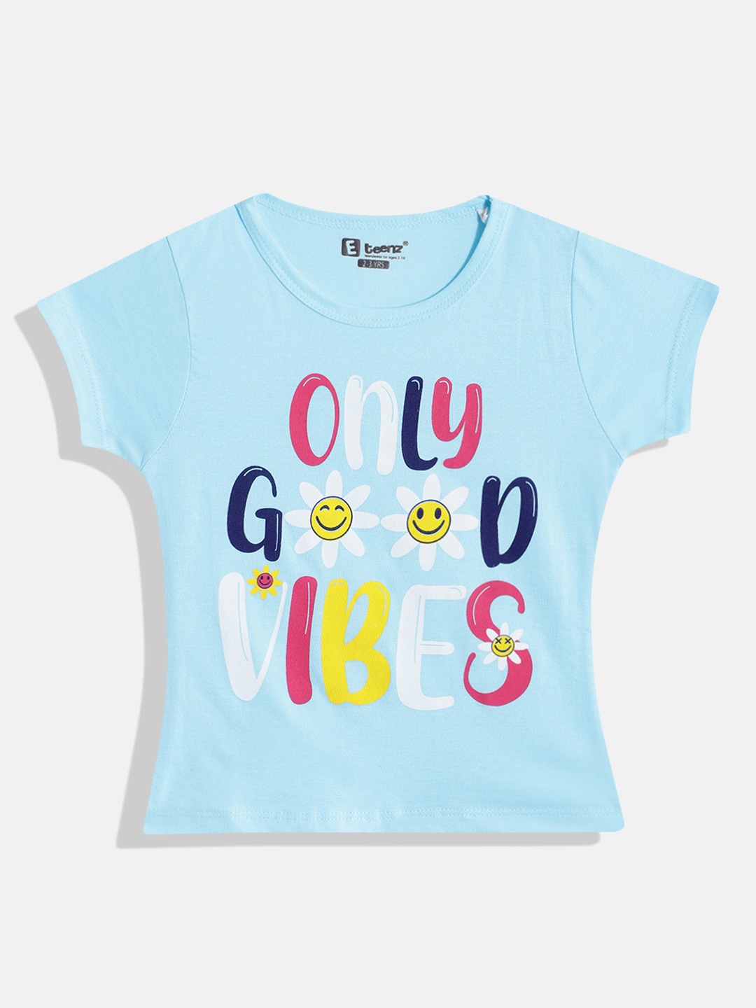 

Eteenz Girls Premium Cotton Typography Printed T-shirt, Blue