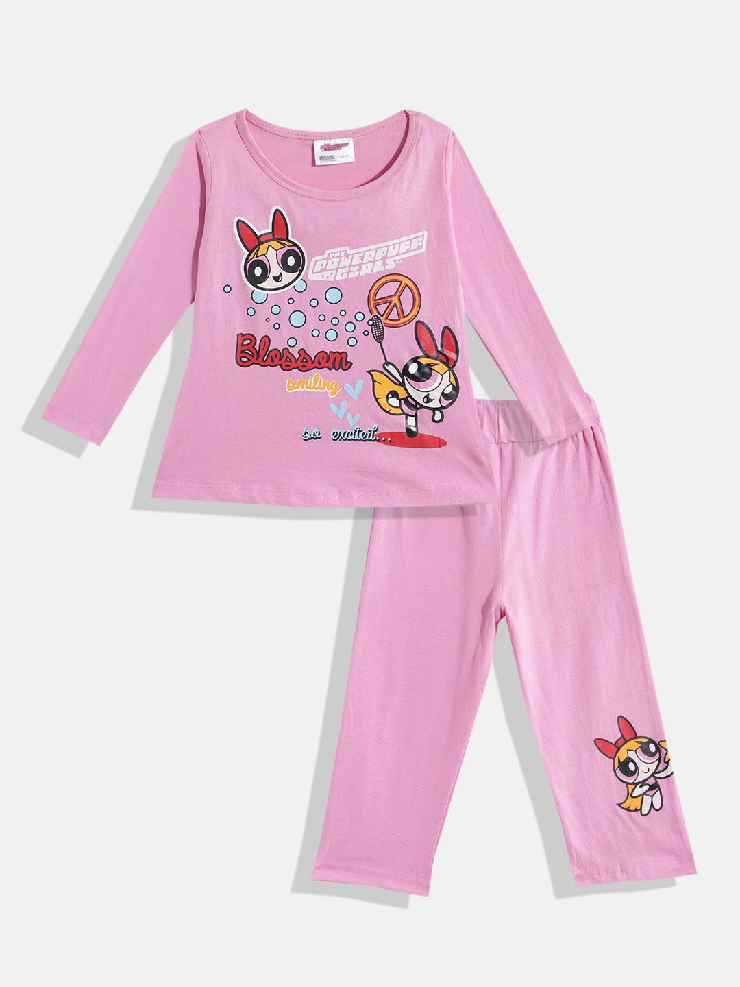 

Eteenz Girls Premium Cotton Powerpuff Girls Printed T-shirt with Trousers, Pink