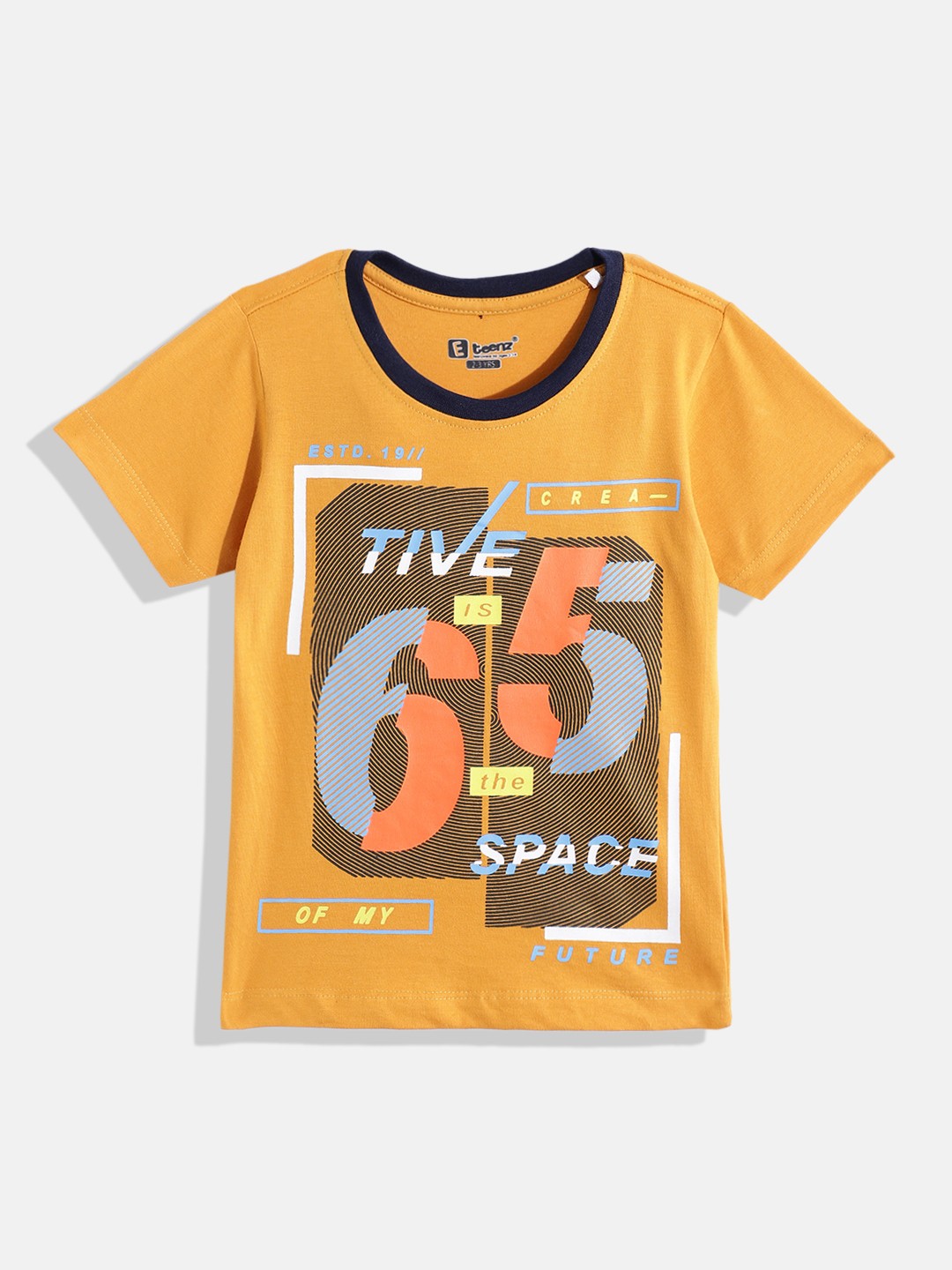 

Eteenz Boys Typography Printed Premium Cotton Round-Neck T-shirt, Mustard