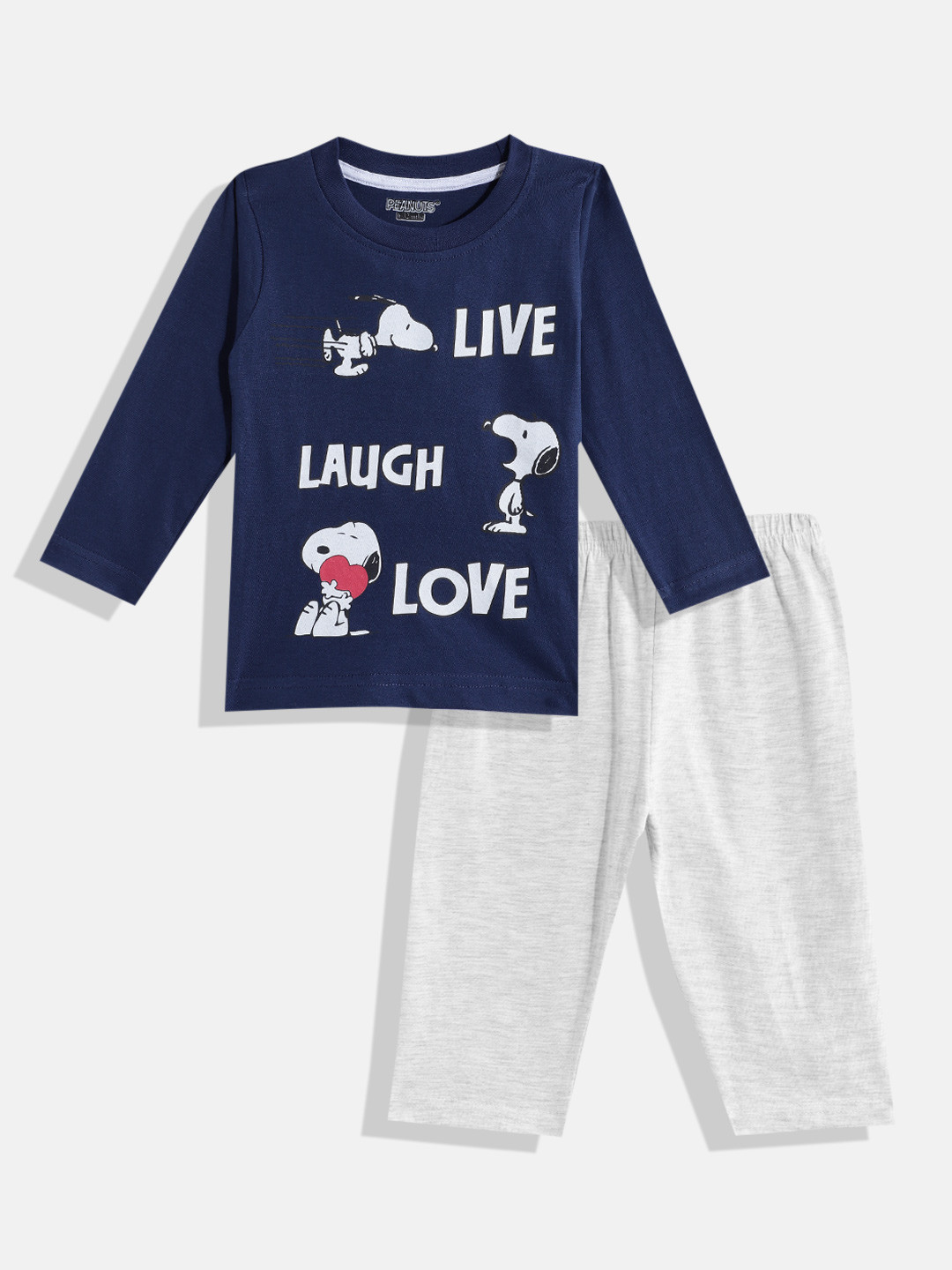 

Eteenz Infant Boys Premium Cotton Peanuts Printed T-shirt With Trousers, Navy blue