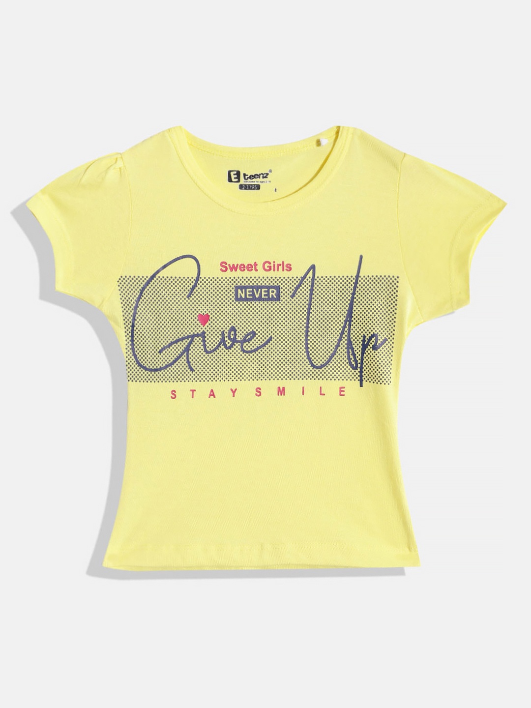 

Eteenz Girls Premium Cotton Typography Printed T-shirt, Yellow