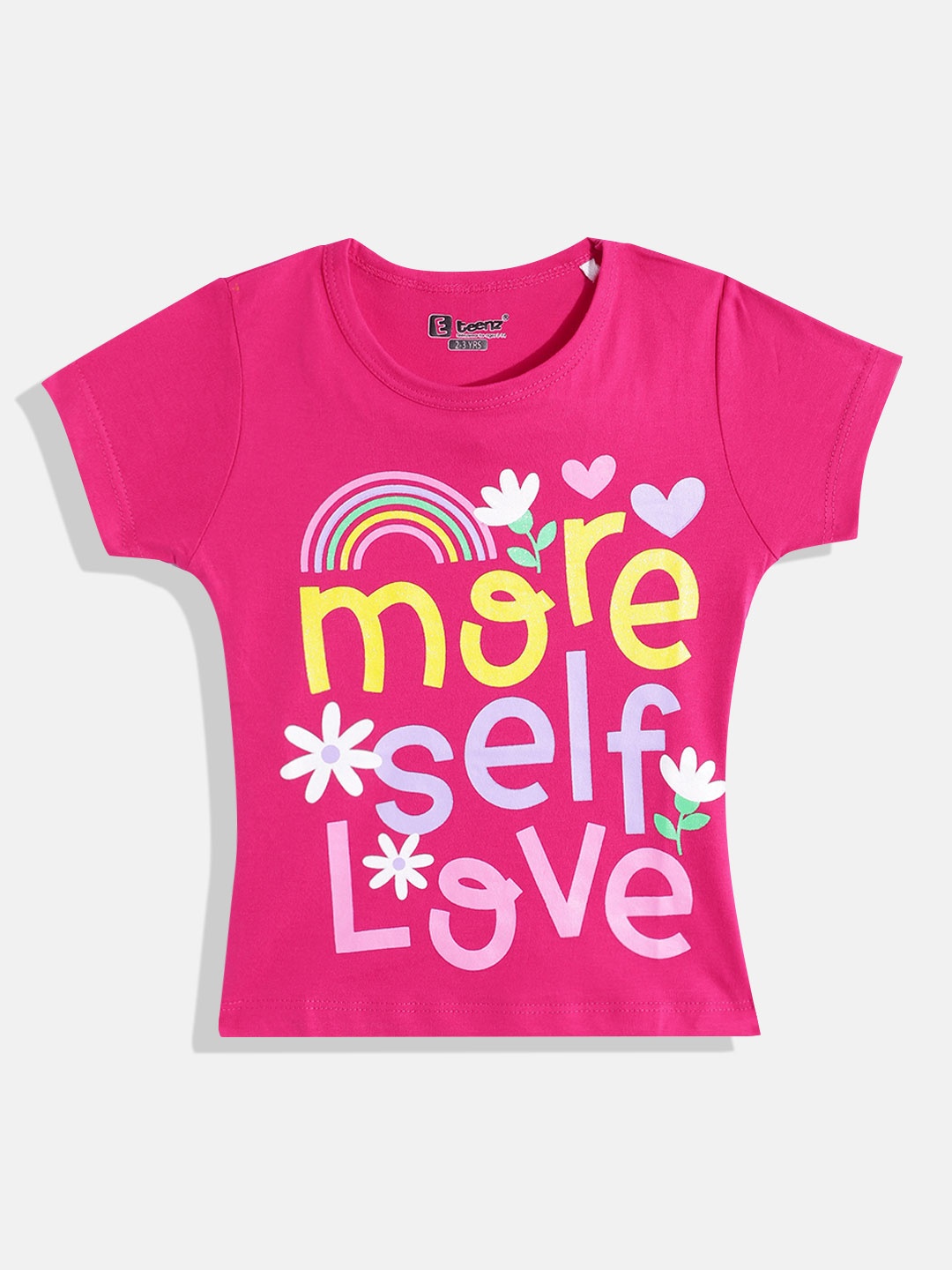 Eteenz Girls Premium Cotton Typography Printed T-shirt, Fuchsia