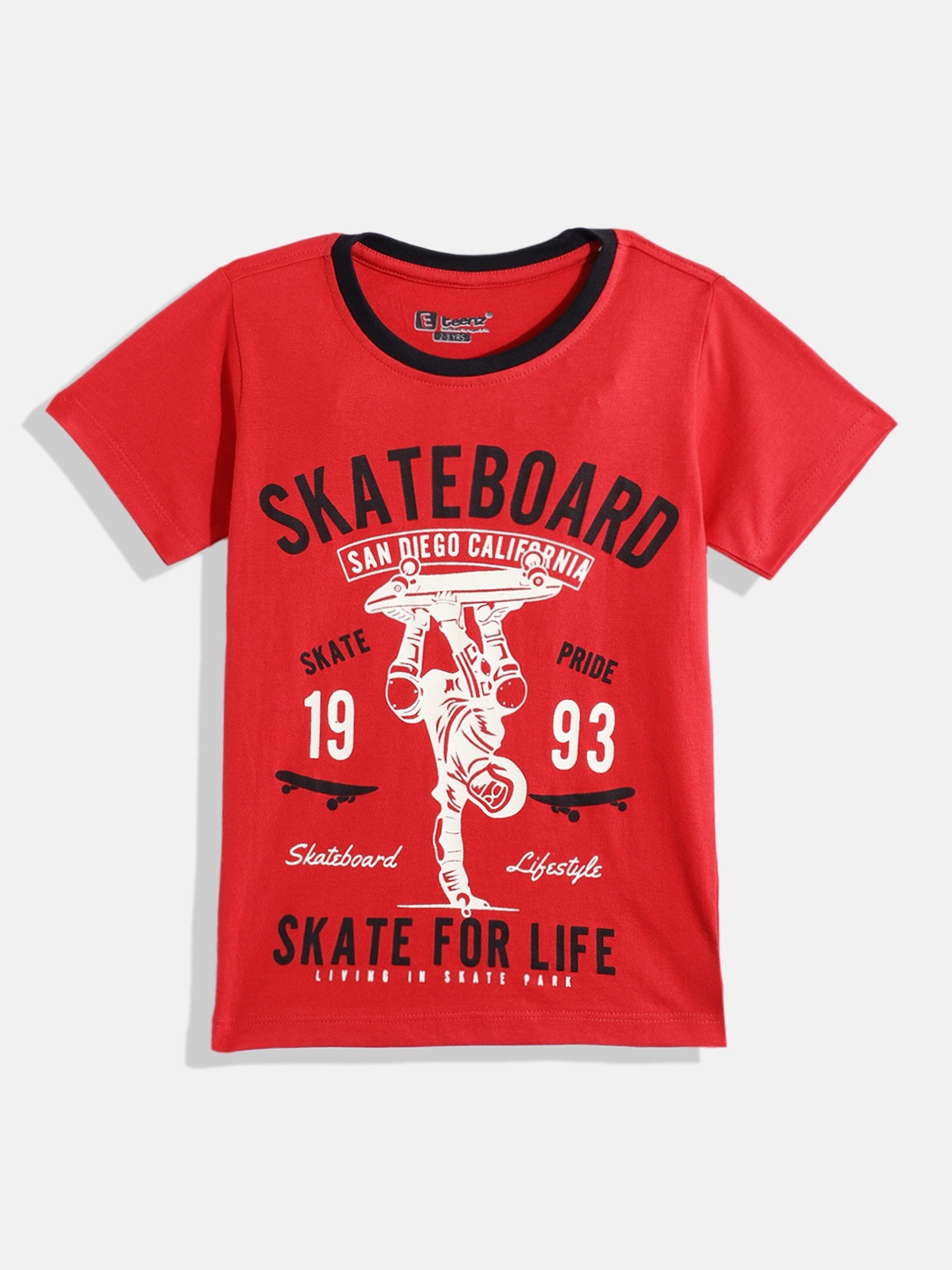 

Eteenz Boys Typography & Graphic Printed Premium Cotton Round-Neck T-shirt, Red