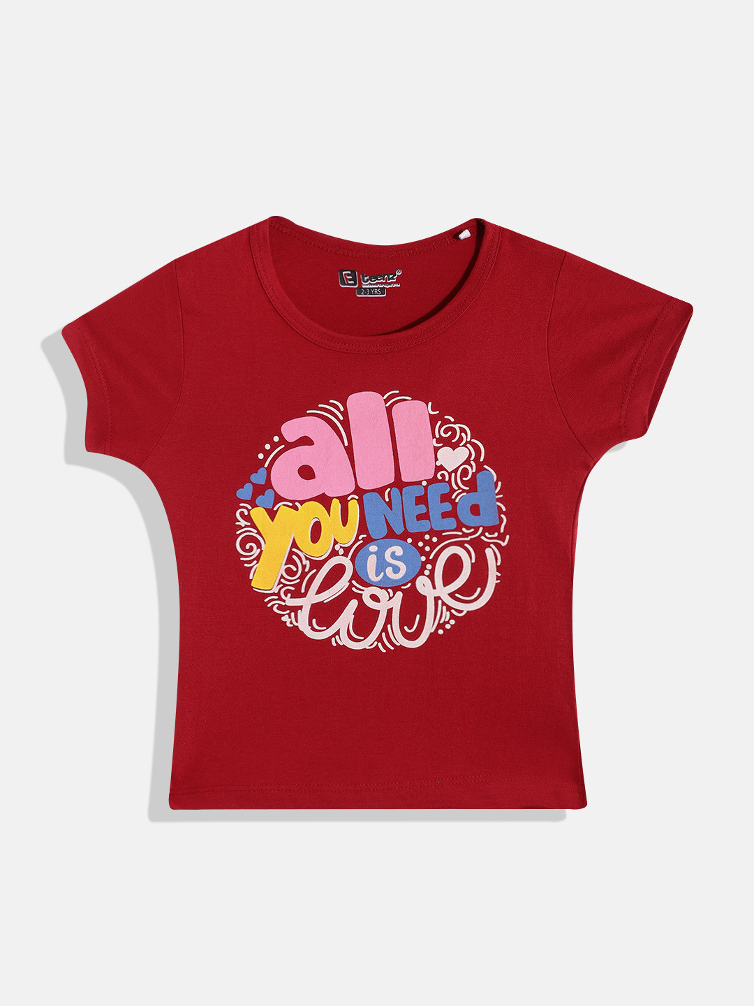 

Eteenz Girls Premium Cotton Typography Printed T-shirt, Red
