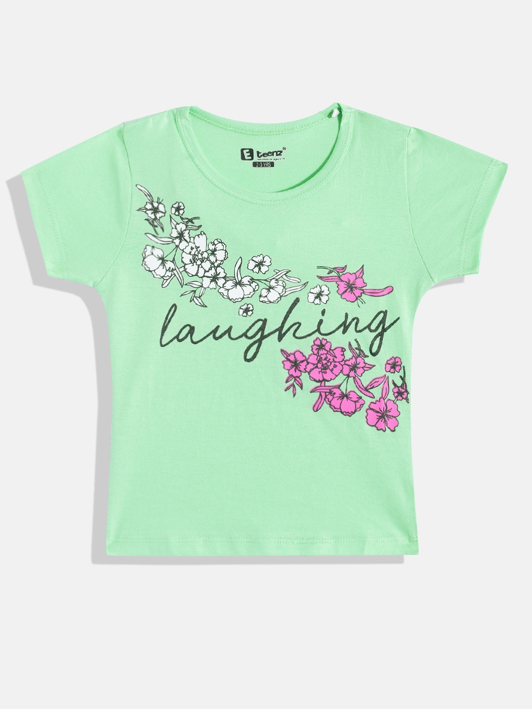 

Eteenz Girls Premium Cotton Floral Printed T-shirt, Green