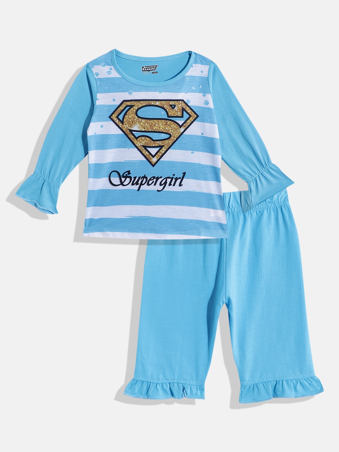 

Eteenz Girls Premium Cotton Superman Printed T-shirt with Trousers, Blue