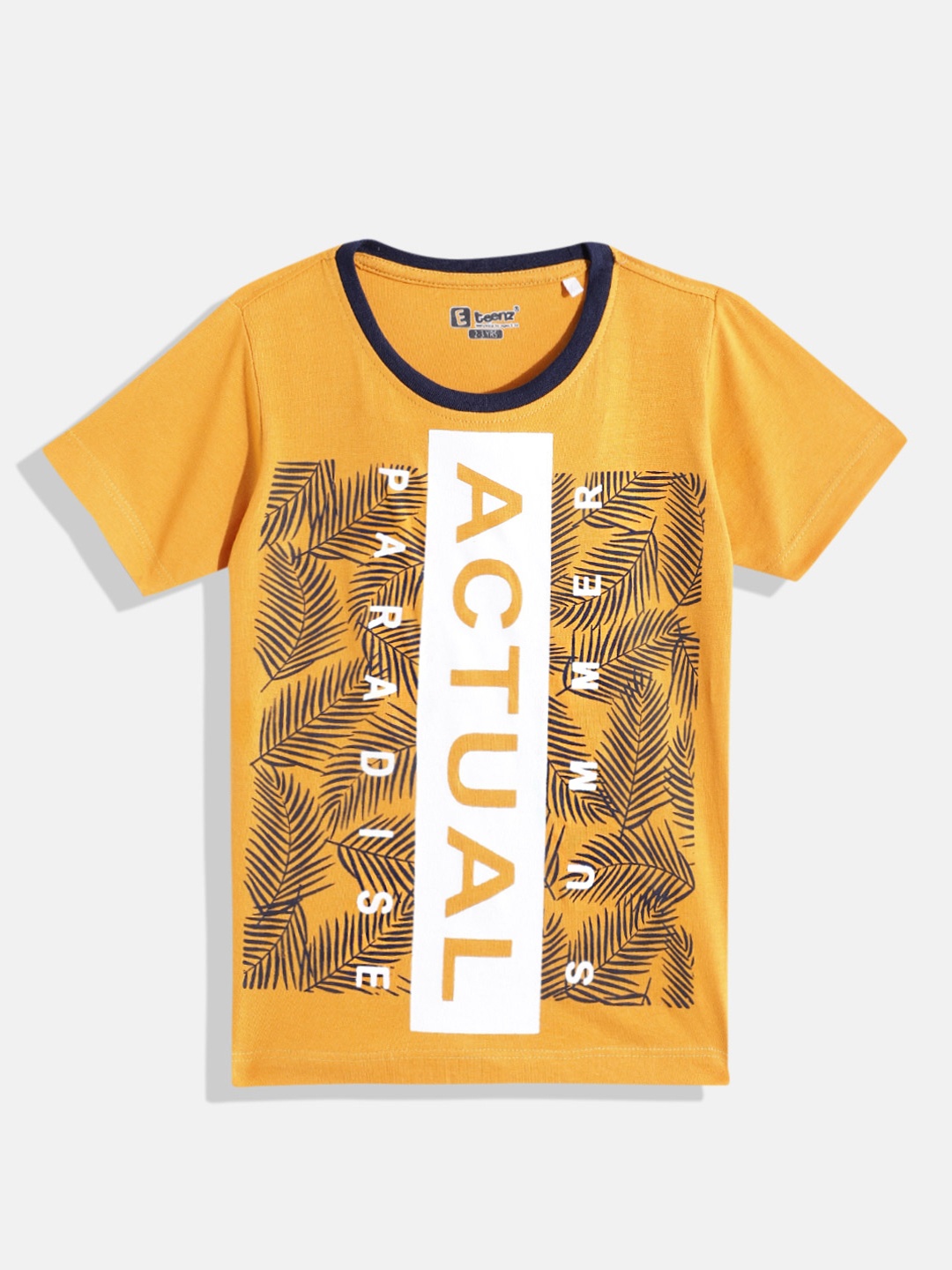 

Eteenz Boys Converstaional & Typography Printed Premium Cotton Round-Neck T-shirt, Yellow
