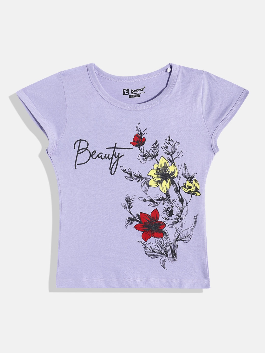 

Eteenz Girls Premium Cotton Floral Printed T-shirt, Lavender