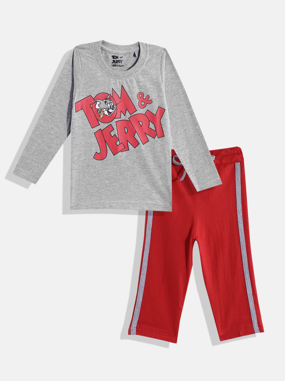 

Eteenz Infant Boys Premium Cotton Tom & Jerry Printed T-shirt With Trousers, Grey