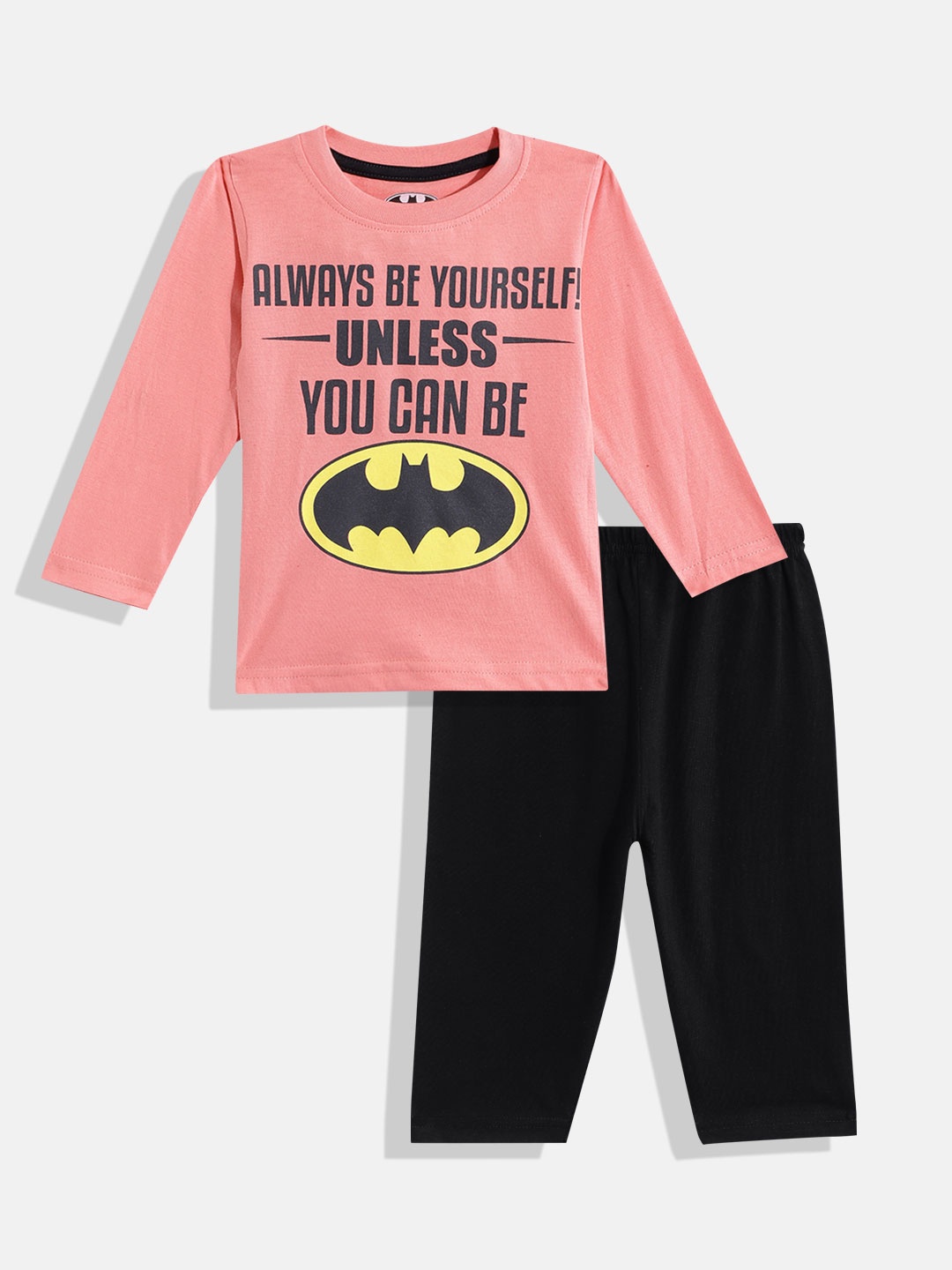 

Eteenz Boys Batman Printed Premium Cotton T-shirt with Trousers, Peach