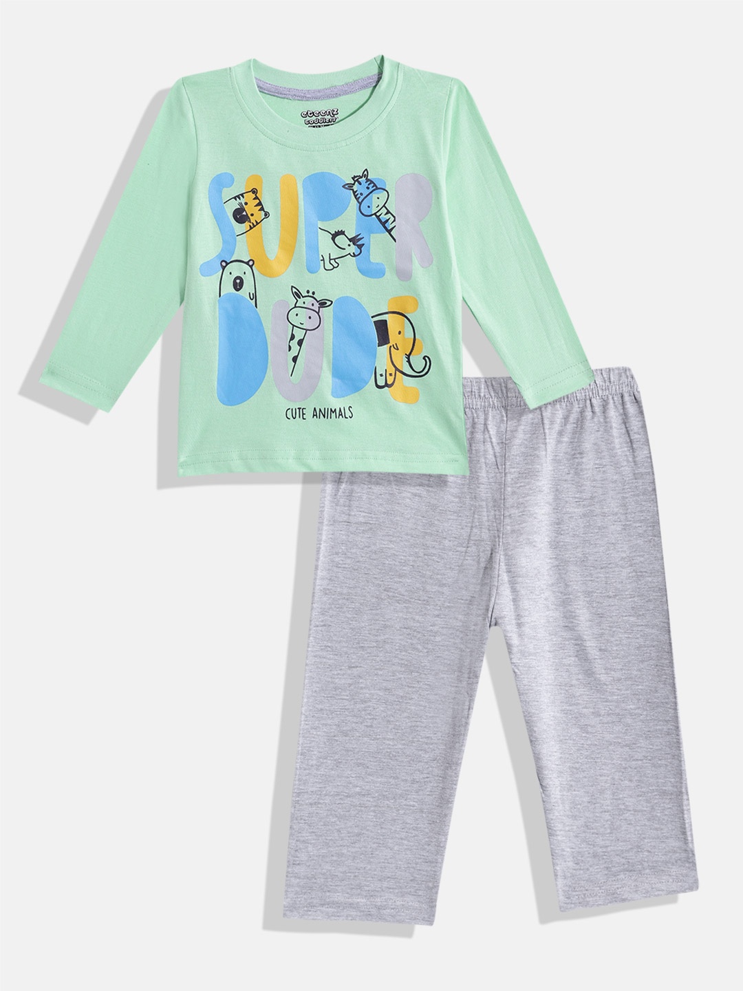 

Eteenz Infant Boys Premium Cotton Printed T-shirt With Trousers, Green