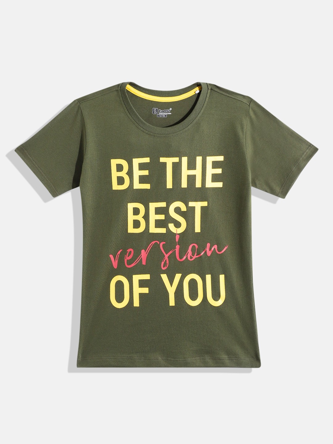 

Eteenz Boys Premium Cotton Typography Printed T-shirt, Olive