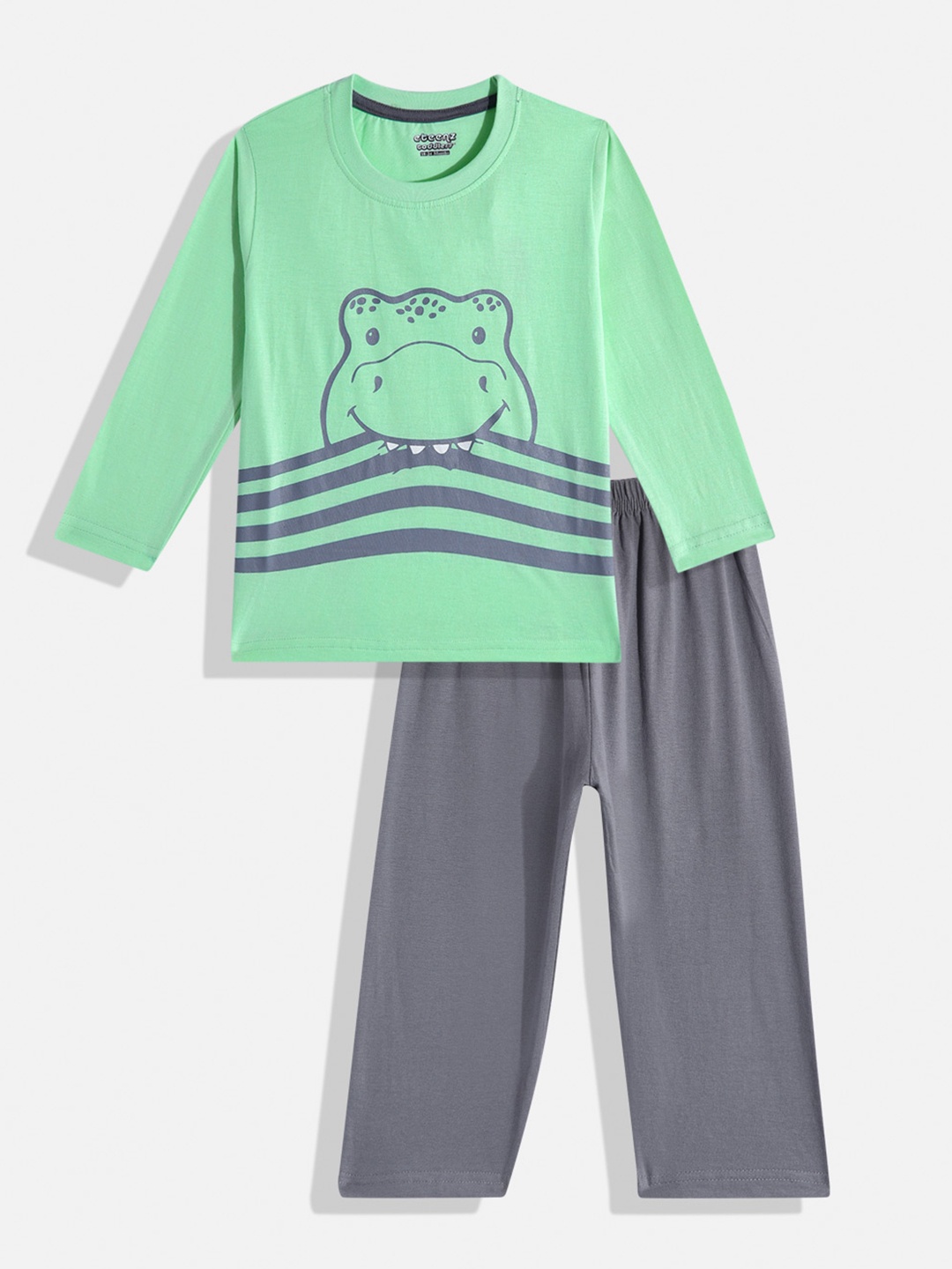 Eteenz Boys Premium Cotton Printed T-shirt with Trousers, Green