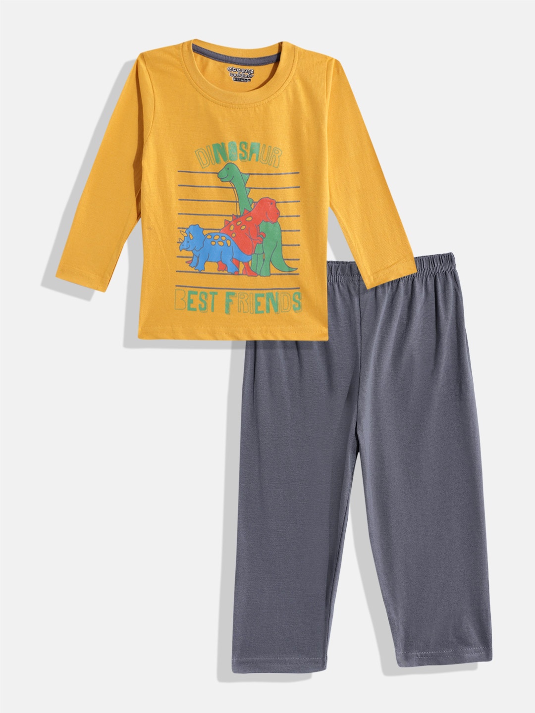 

Eteenz Boys Printed Premium Cotton T-shirt with Trousers, Mustard