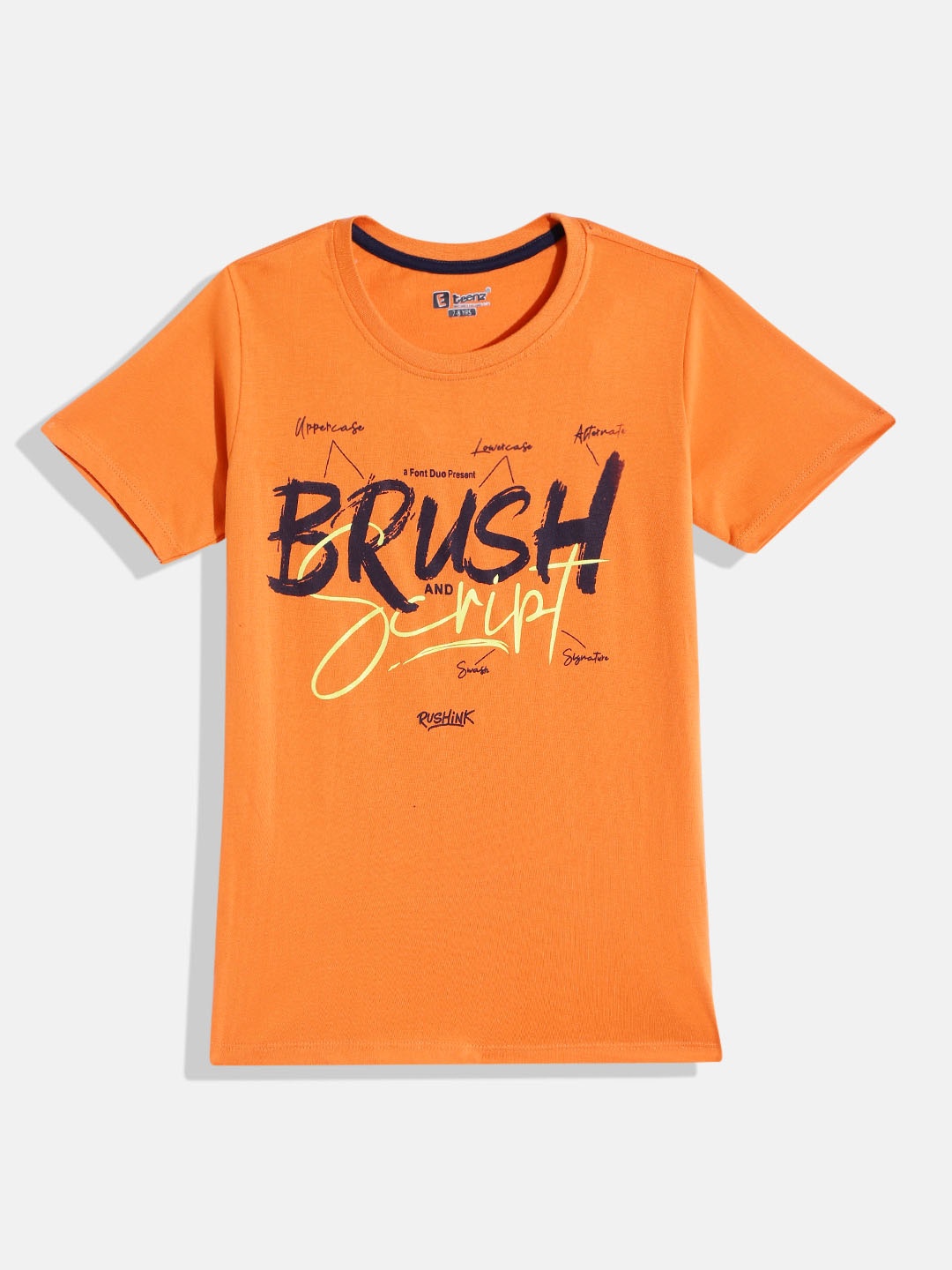 

Eteenz Boys Premium Cotton Typography Printed T-shirt, Orange