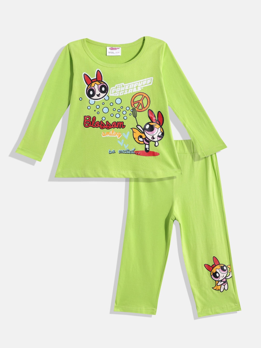 

Eteenz Girls Premium Cotton Powerpuff Girls Printed T-shirt with Trousers, Green