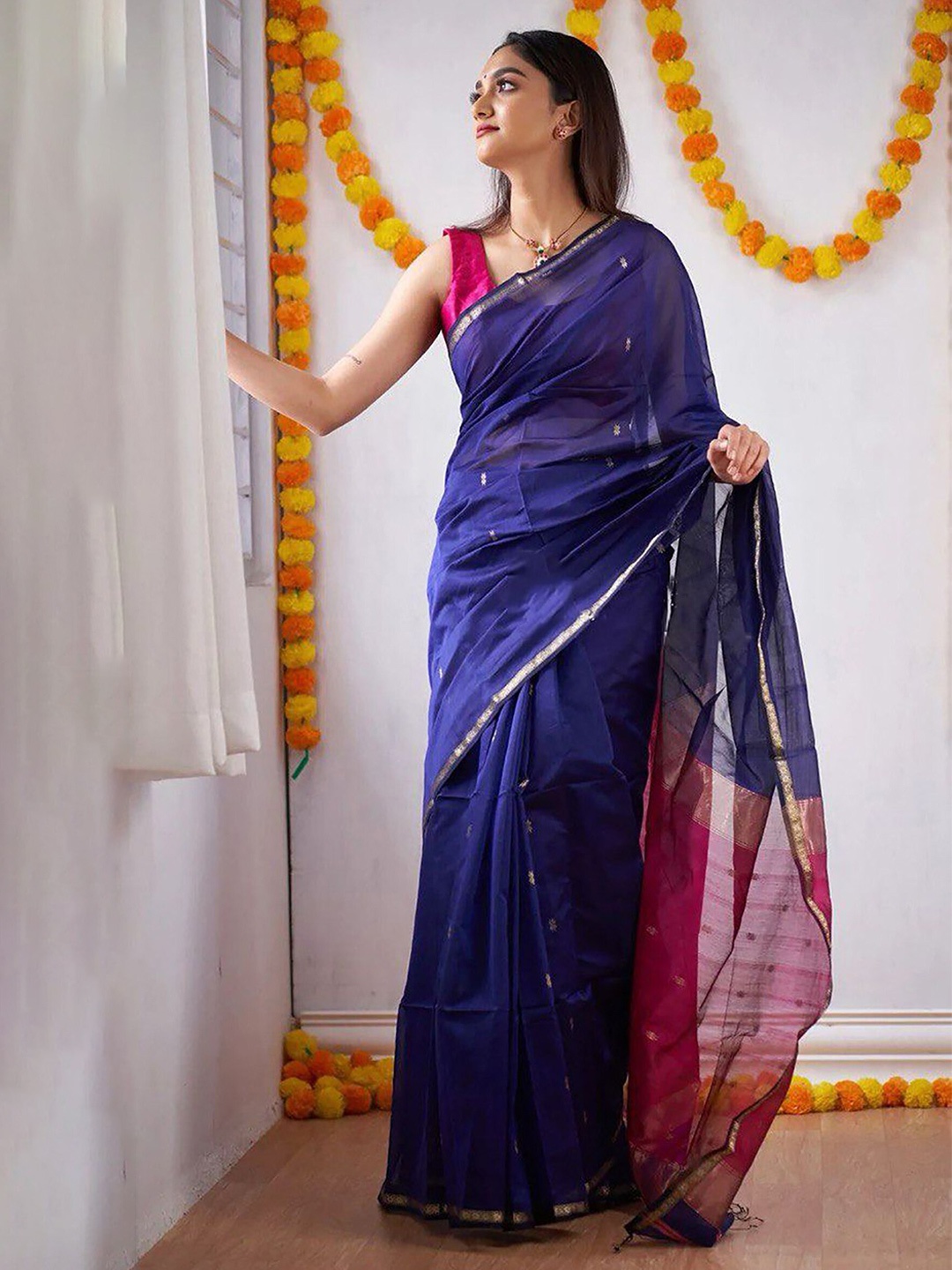 

Aldwych Woven Design Designer Banarasi Saree, Blue
