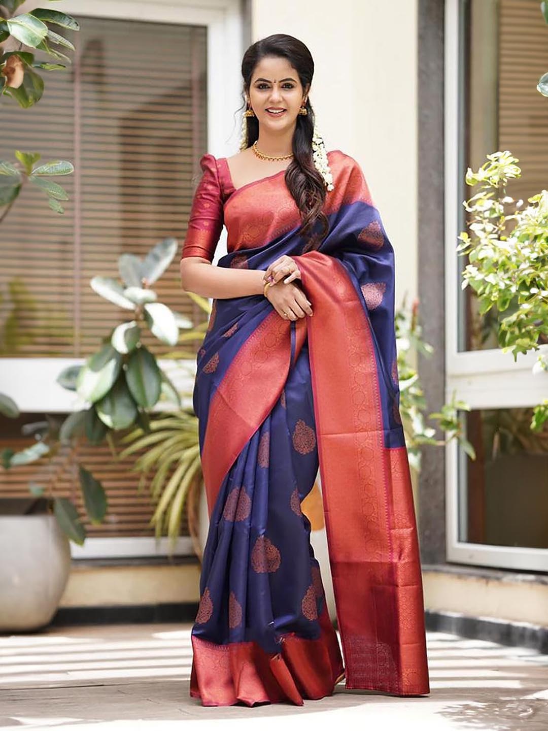 

Aldwych Ethnic Motifs Woven Design Designer Banarasi Saree, Blue