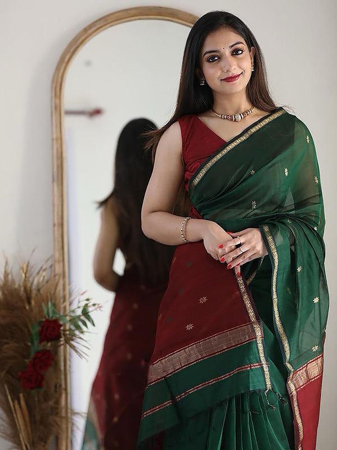 

Aldwych Ethnic Motifs Woven Design Designer Banarasi Saree, Green