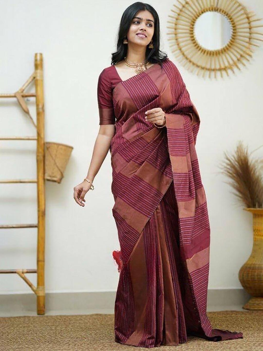 

Aldwych Striped Woven Design Designer Banarasi Saree, Maroon