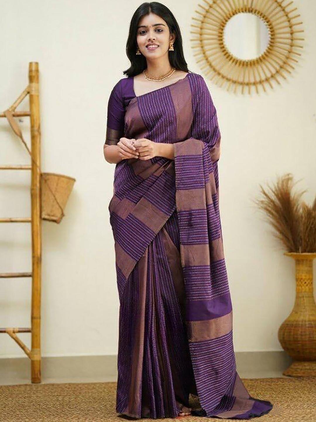 

Aldwych Striped Woven Design Designer Banarasi Saree, Purple