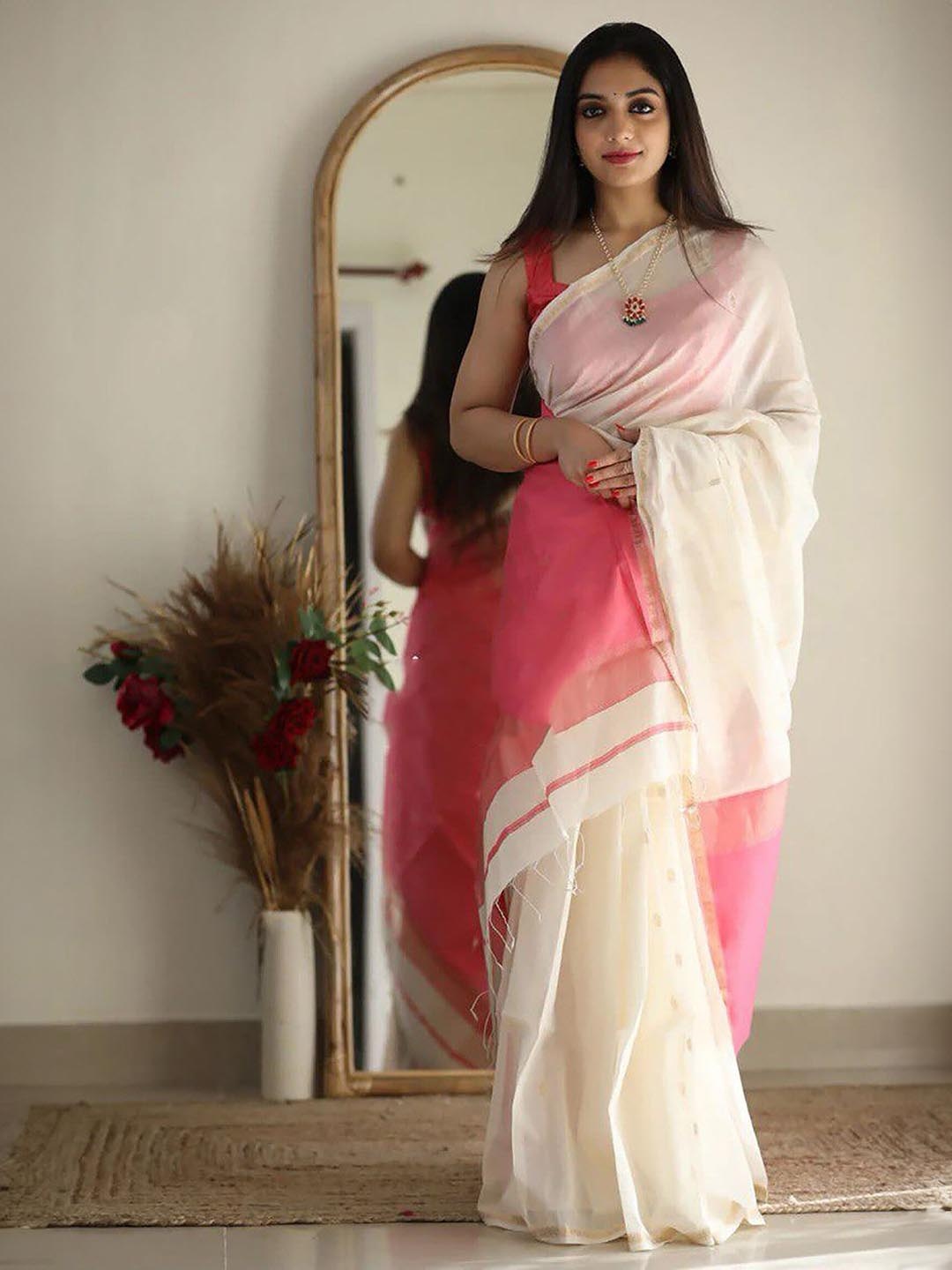 

Aldwych Ethnic Motifs Woven Design Zari Designer Banarasi Saree, White