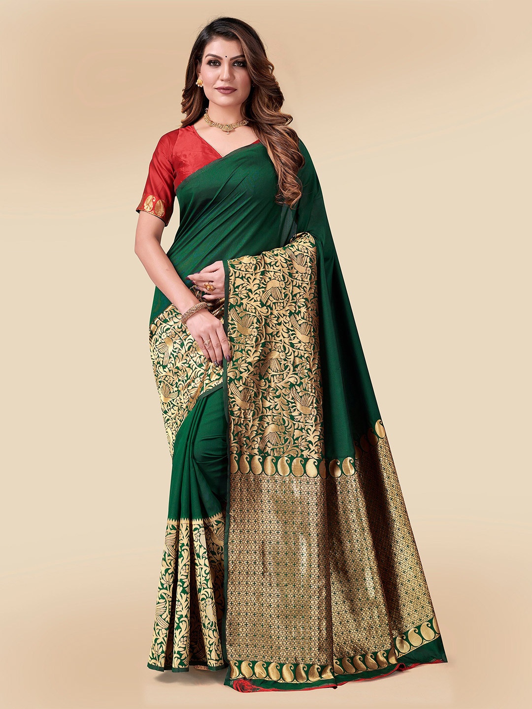 

Aldwych Ethnic Motifs Woven Design Designer Banarasi Saree, Green