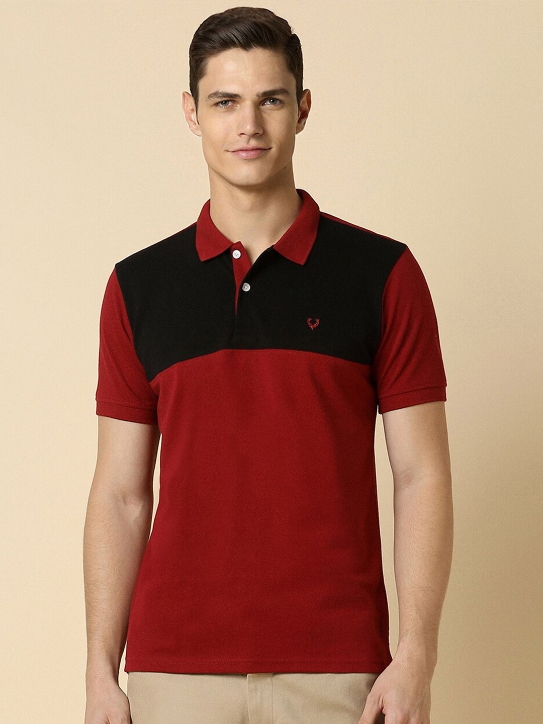 

Allen Solly Colourblocked Short Sleeves Polo Collar Pure Cotton T-shirt, Maroon