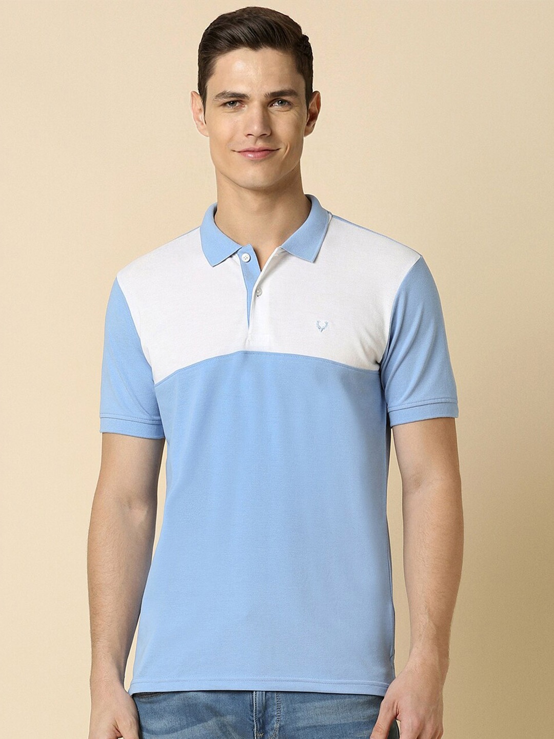 

Allen Solly Colourblocked Polo Collar Pure Cotton T-shirt, Blue