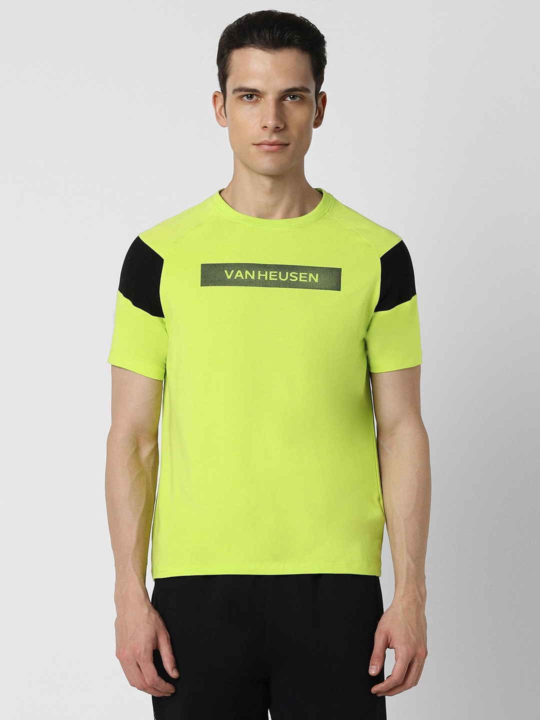 

Van Heusen Flex Typography Printed Slim Fit Cotton T-shirt, Green