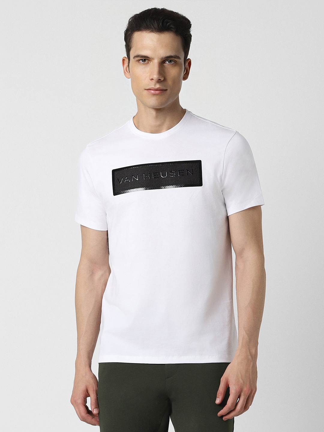 

Van Heusen Self Design Applique Slim Fit Cotton T-shirt, White