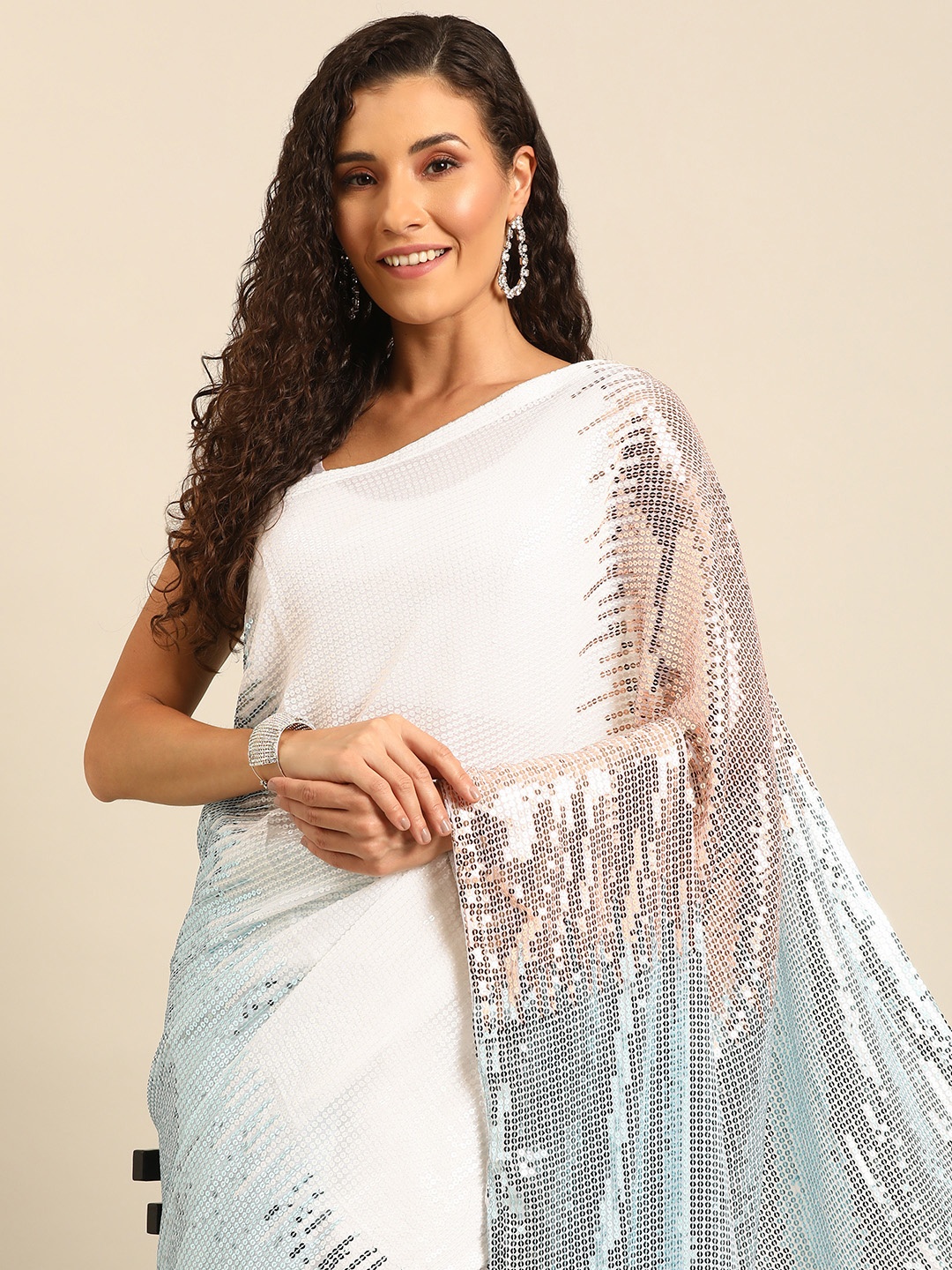 

Isadora Life Embellished Sequinned Pure Georgette Ready to Wear Saree, White