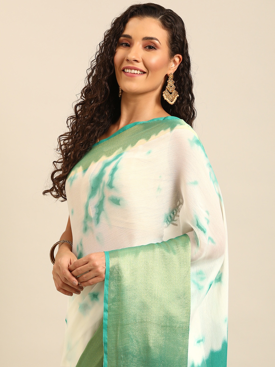 

Isadora Life Tie & Dye Zari Ready to Wear Saree, White