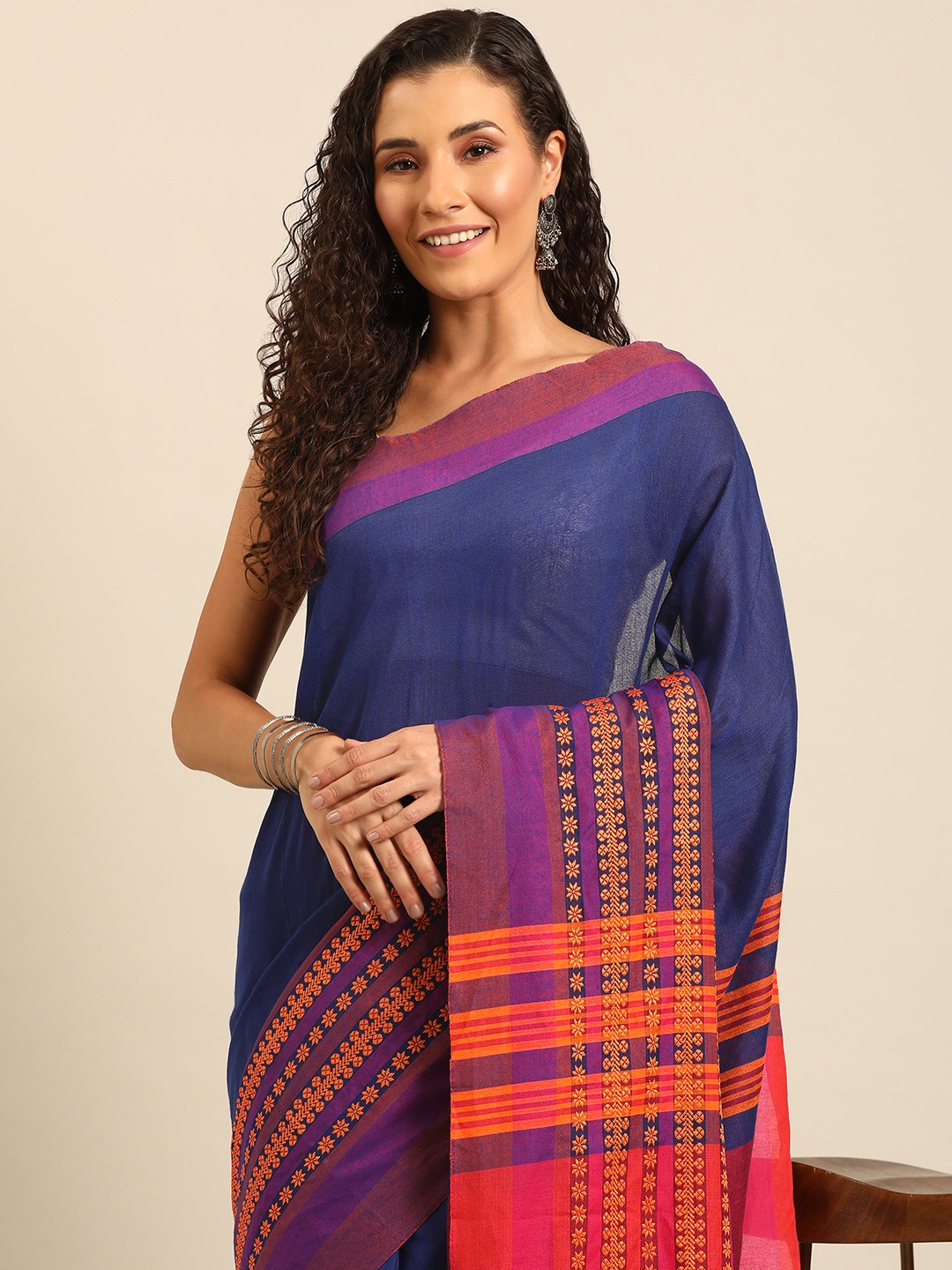 

Isadora Life Woven Design Pure Cotton Ready to Wear Khadi Saree, Blue