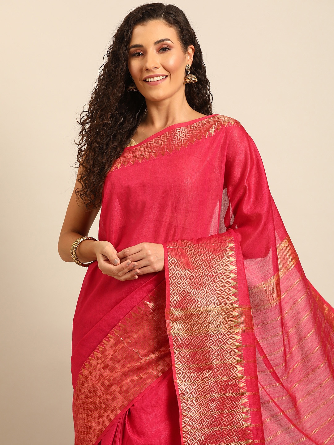 

Isadora Life Solid Zari Ready to Wear Bhagalpuri Saree, Red