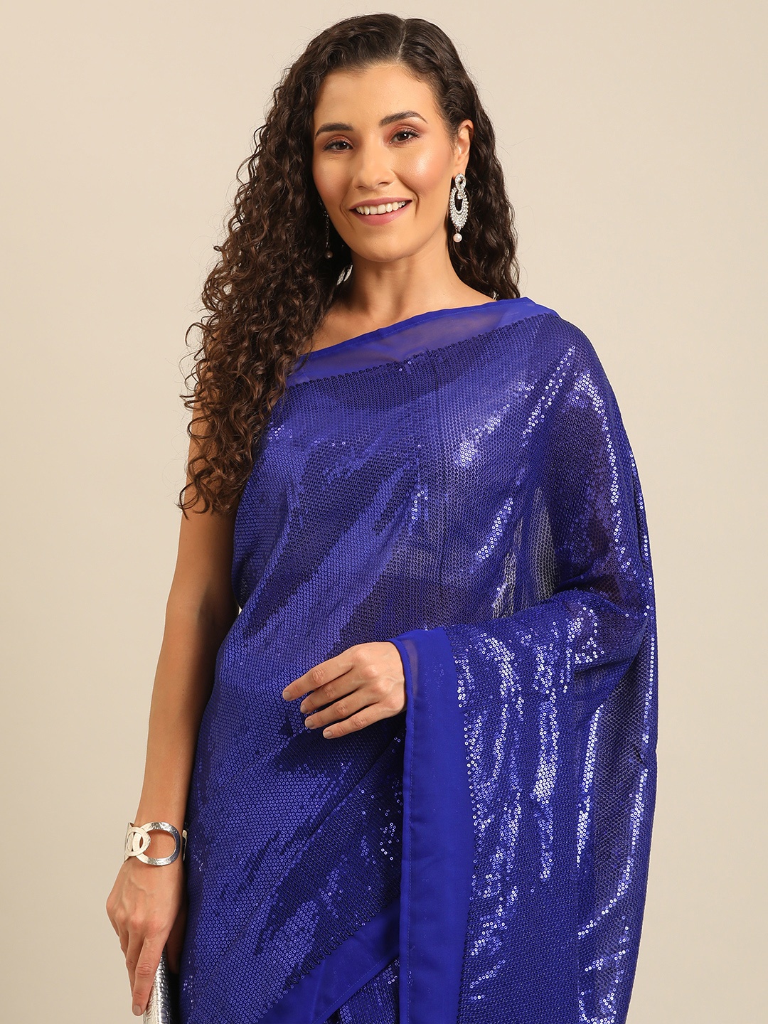 

Isadora Life Embellished Sequinned Pure Georgette Ready to Wear Saree, Blue