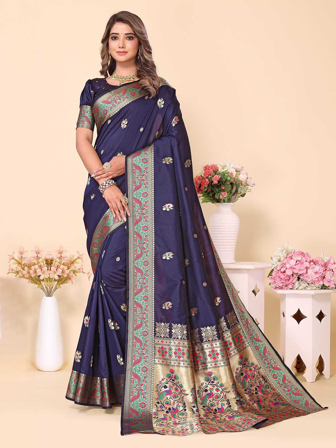

Divyadham Textiles Woven Design Zari Pure Silk Designer Banarasi Saree, Navy blue