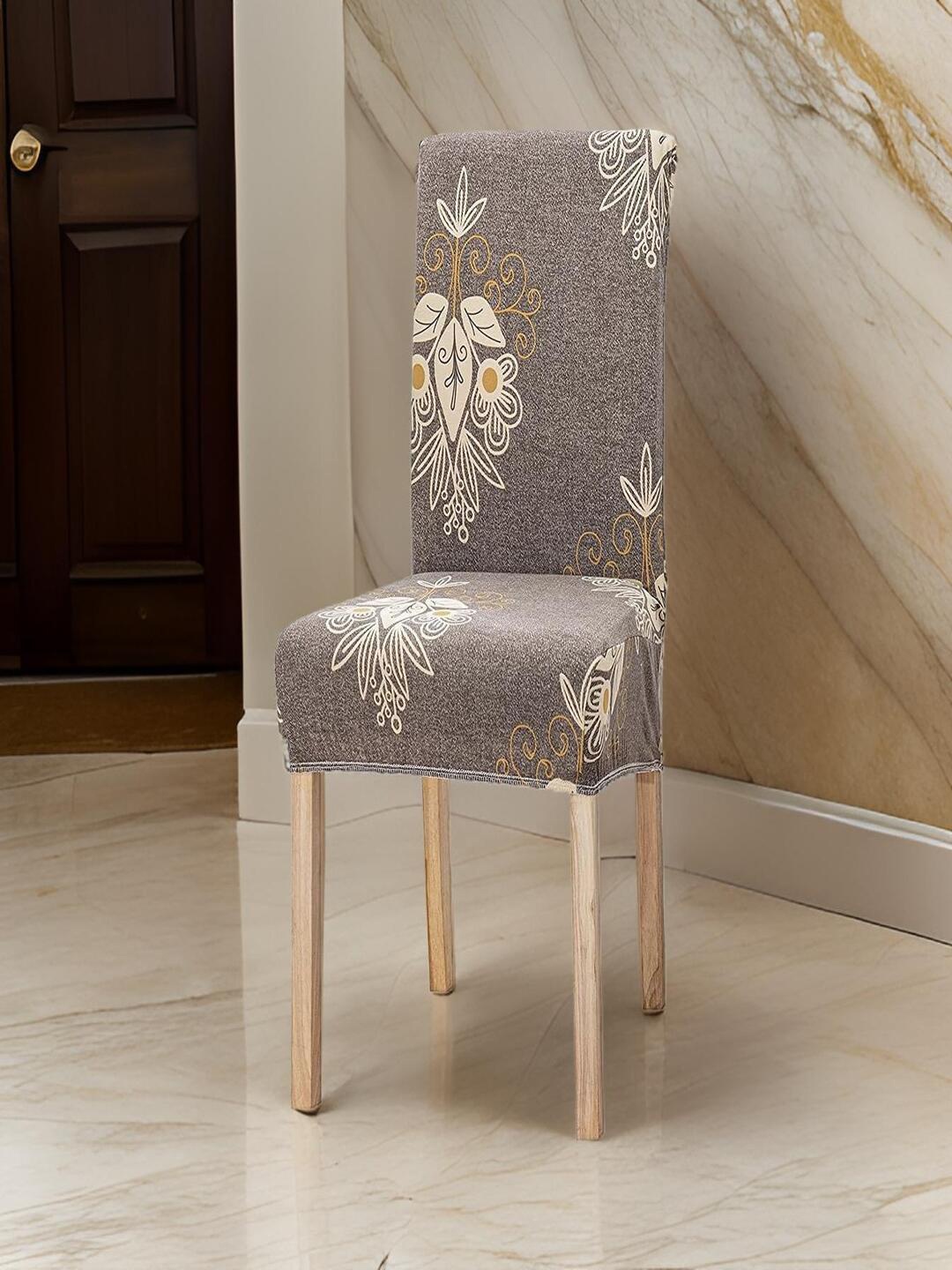 

CASA-NEST Grey & Beige Floral Printed Chair Cover