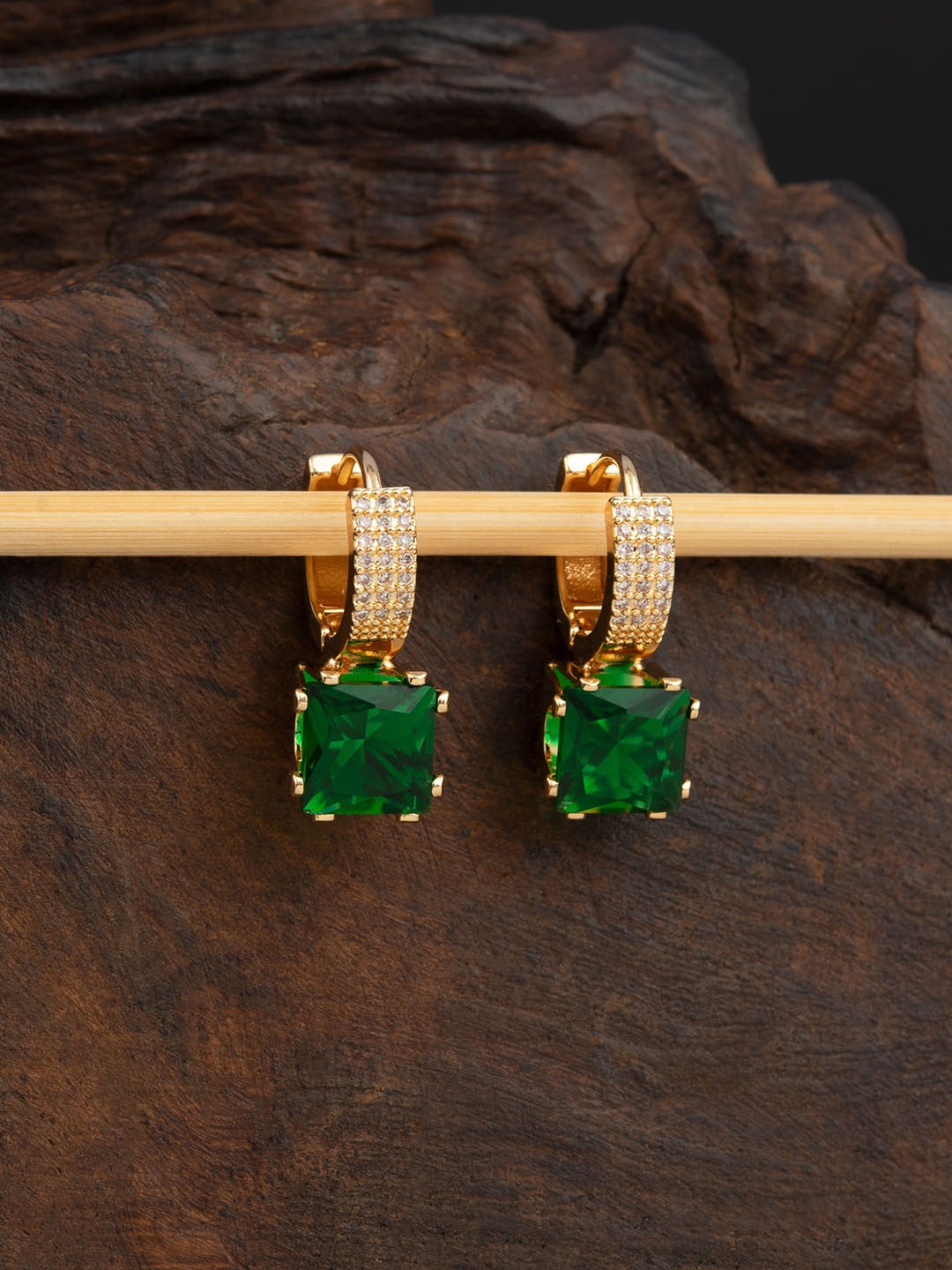 

E2O Gold-Plated Hoop Earrings, Green