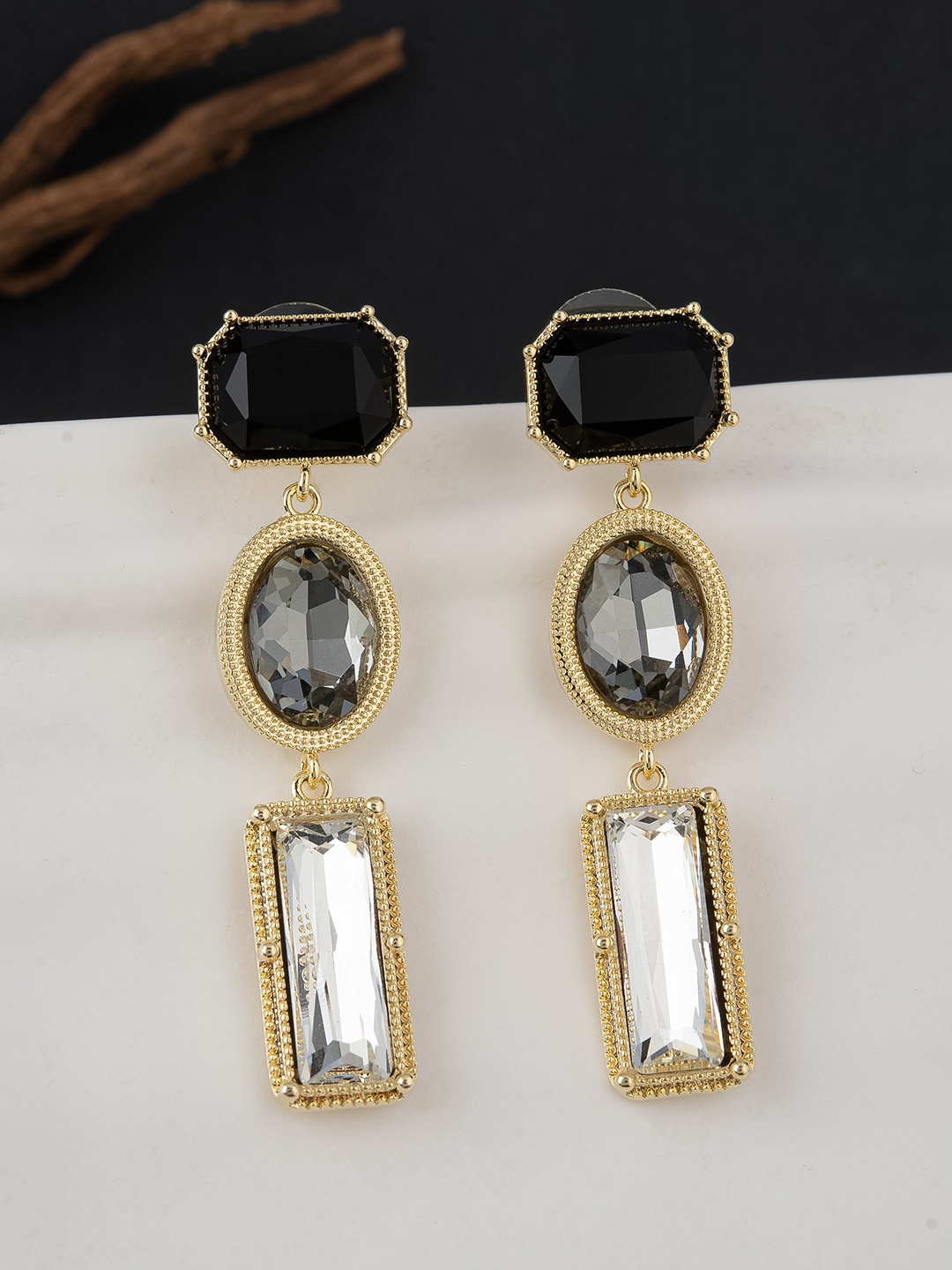 

E2O Black Drop Earrings, Gold