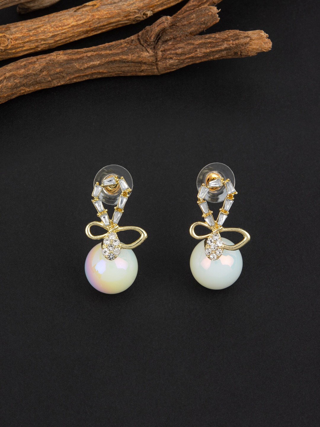 

E2O Gold Plated Stones Studded & Beaded Drop Earrings