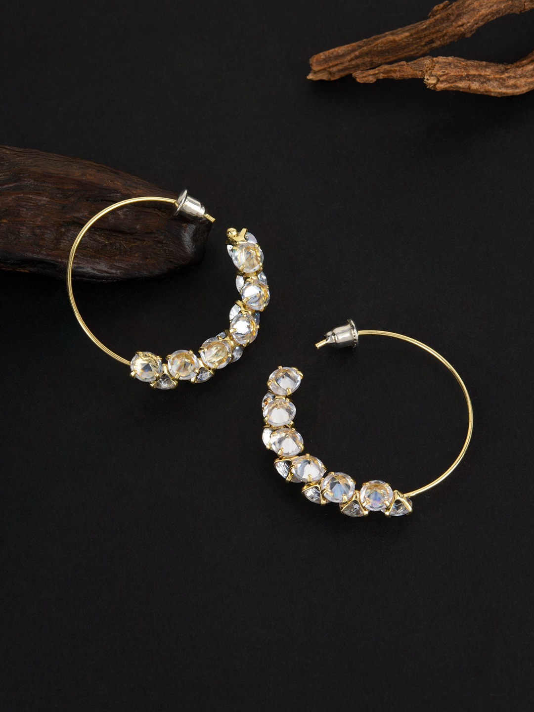

E2O Gold Plated Stones Studded Half Hoop Earrings