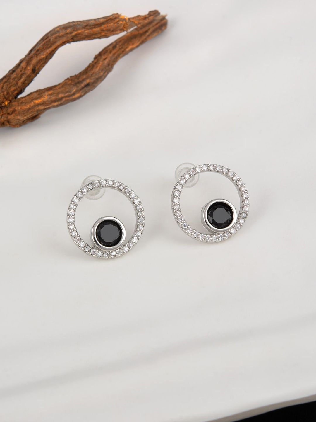 

E2O Silver Plated Stones Studded Stud Earrings