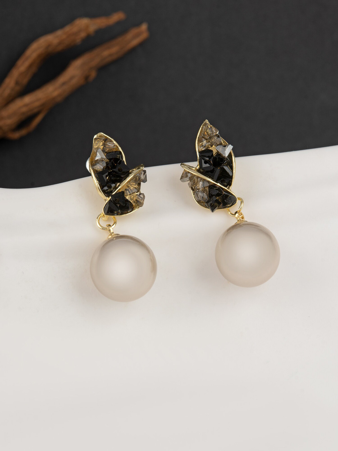 

E2O Silver-Plated Studded & Beaded Drop Earrings, Gold