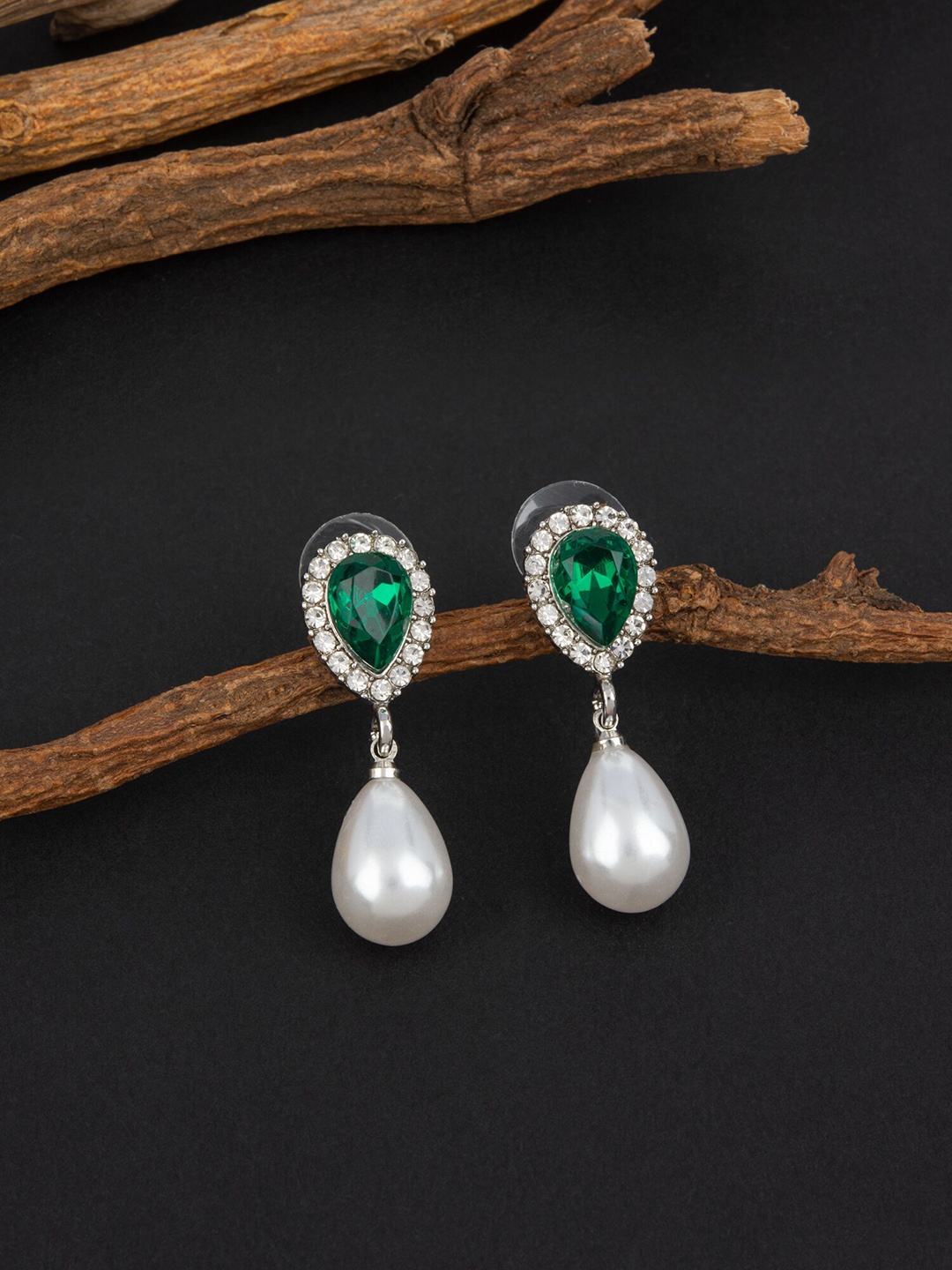 

E2O Gold-Plated Stone-Studded Contemporary Drop Earrings
