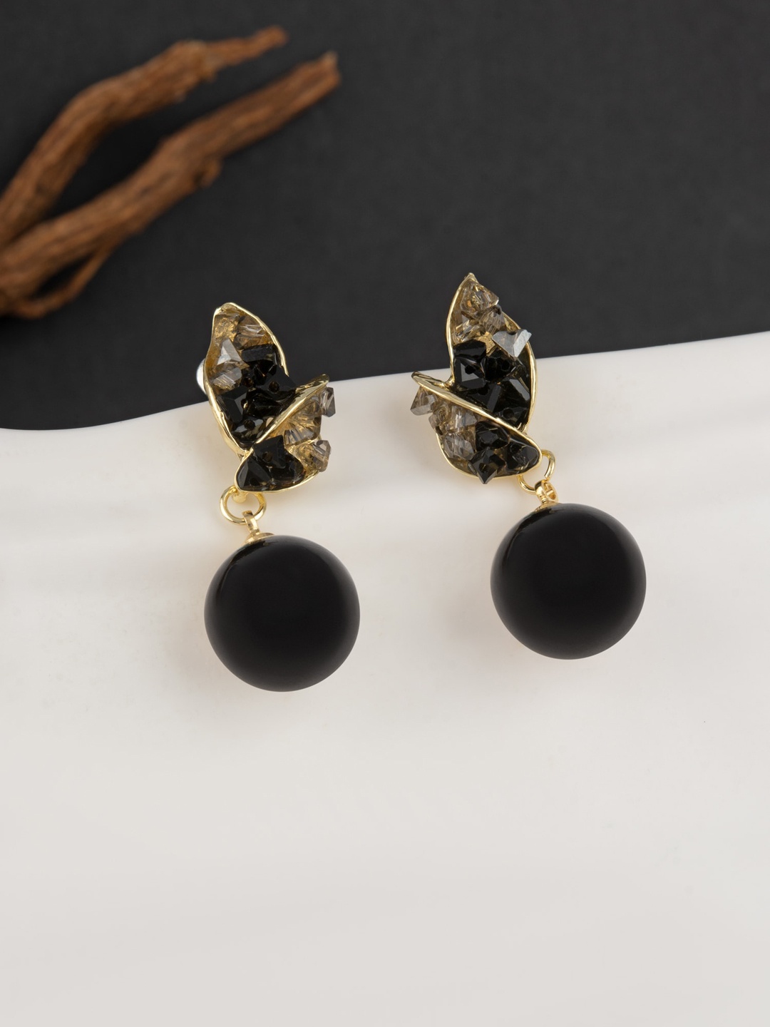 

E2O Gold-Plated Contemporary Drop Earrings, Black
