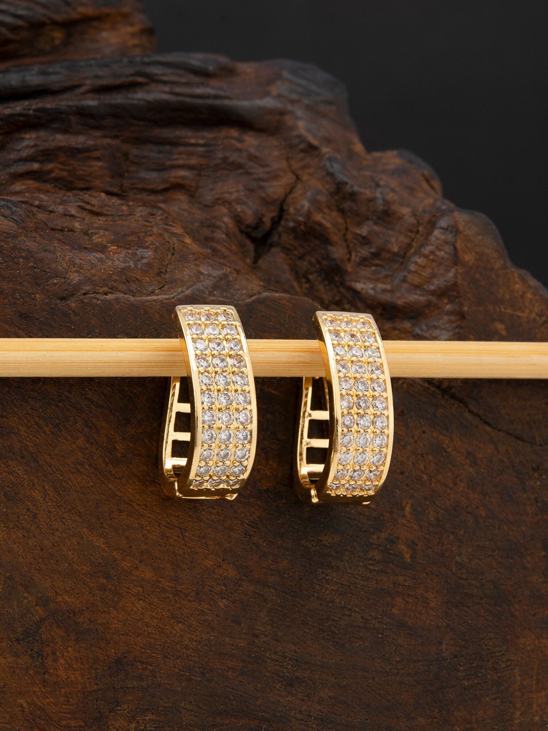 

E2O Gold-Plated Stone-Studded Hoop Earrings