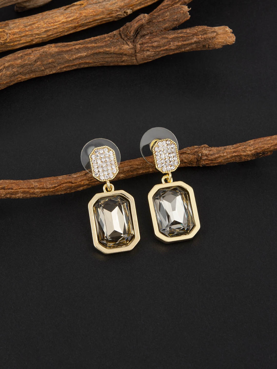 

E2O Gold-Plated Stone-Studded Drop Earrings